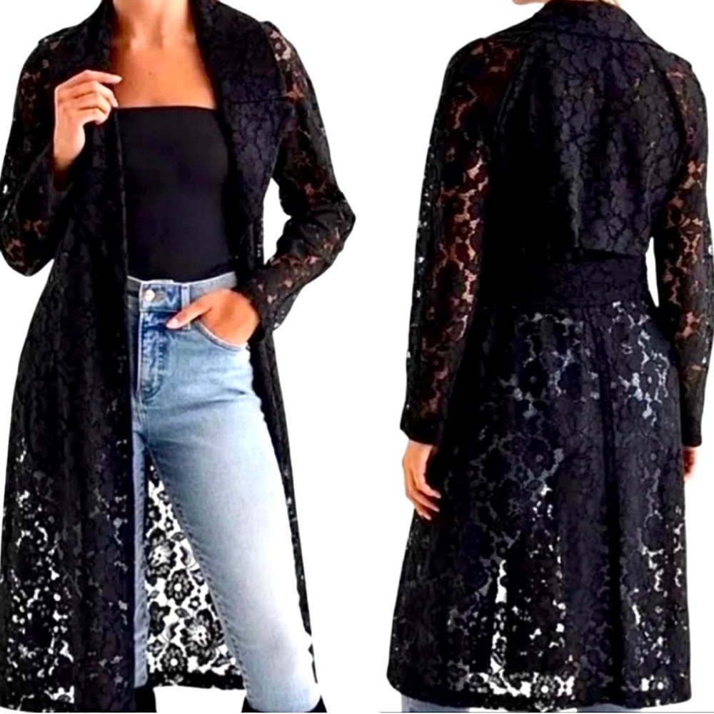 New! EXPRESS Sexy Lace Belted Trench Coat Size M